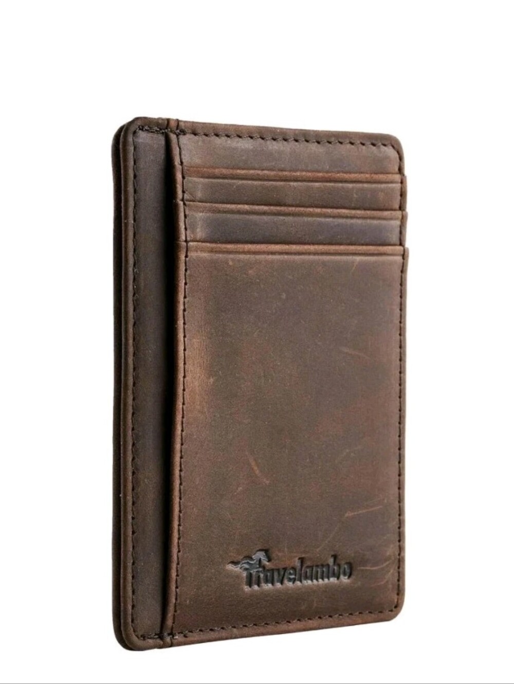 Travelambo Minimalist Slim Wallet RFID Blocking Brown Leather Front Pocket